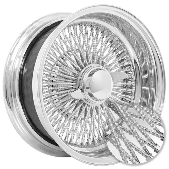 13x5.5" LA Wire Wheels Reverse Diamond Cut 100-Spoke Straight Lace Chrome Rims