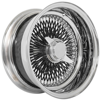 13x7" LA Wire Wheels Reverse 100-Spoke Straight Lace Chrome with Black Spoke Rims