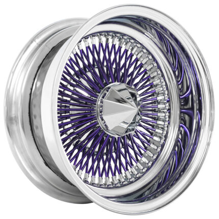13x7" LA Wire Wheels Reverse 100-Spoke Straight Lace Chrome with Purple Spoke Rims