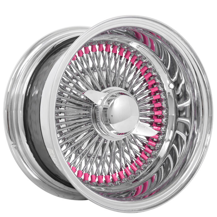 13x7" LA Wire Wheels Reverse 100-Spoke Straight Lace Custom Chrome with Pink Nipples Rims