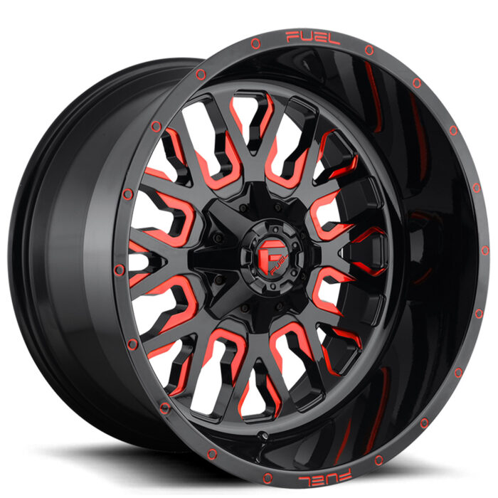 17" Fuel Wheels D612 Stroke Gloss Black with Candy Red Off-Road Rims