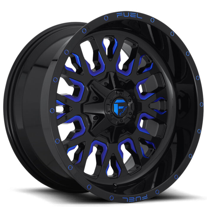 17" Fuel Wheels D645 Stroke Gloss Black with Candy Blue Off-Road Rims