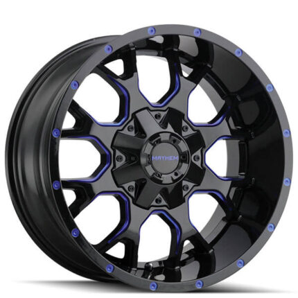 18" Mayhem Wheels 8015 Warrior Black with Prism Blue Off-Road Rims