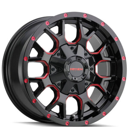 18" Mayhem Wheels 8015 Warrior Black with Prism Red Off-Road Rims