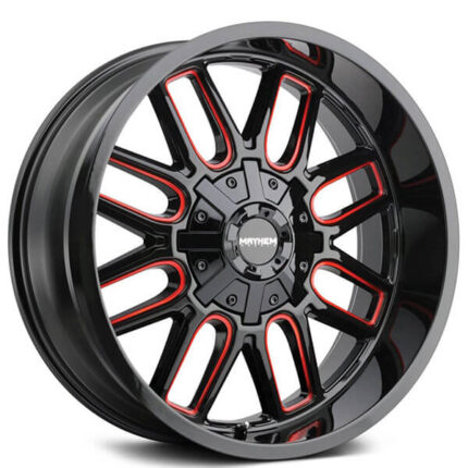 18" Mayhem Wheels 8107 Cogent Gloss Black with Prime Red Off-Road Rims