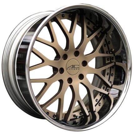 19" Staggered AC Forged Wheels ACF701 Matte Bronze with Chrome Lip Three Piece Rims