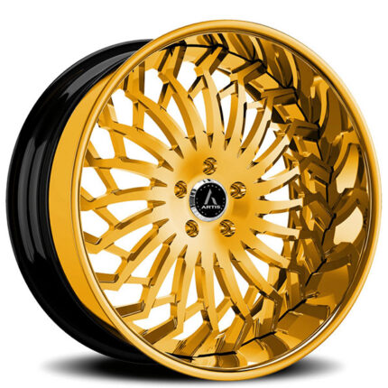 19" Staggered Artis Forged Wheels Spartacus Gold over Chrome Face and Lip Rims