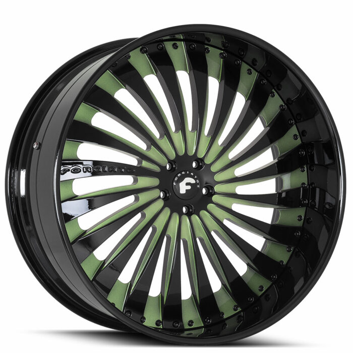 19" Staggered Forgiato Wheels Autonomo-L Khaki Green Face with Gloss Black Lip Forged Rims