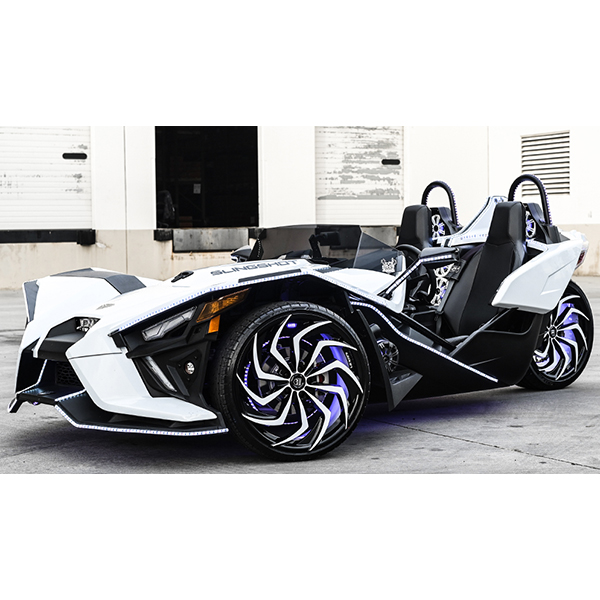 20/22" Staggered Lexani Wheels Shadow Gloss Black with Color Matched White Face Polaris Slingshot / 3-Wheeler Rims
