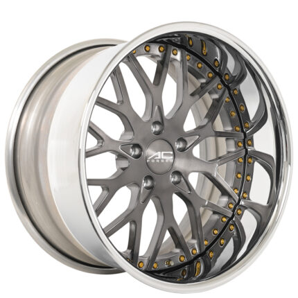 20" AC Forged Wheels ACF701 Brushed Dark Graphite with Chrome Lip and Gold Hardware Rims