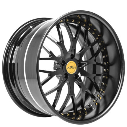 20" AC Forged Wheels ACF701 Gloss Black with Gold Rivet Three Piece Rims