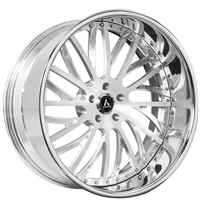 20" Artis Forged Wheels G-Boro Brushed Silver Face with Chrome Lip Rims