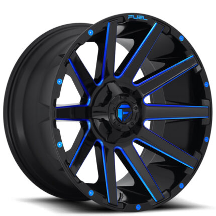 20" Fuel Wheels D644 Contra Gloss Black with Blue Milled Off-Road Rims