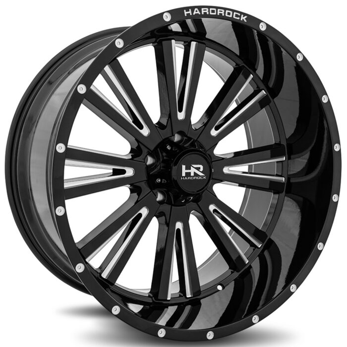 20" Hardrock Wheels H503 Spine Xposed Gloss Black Milled Off-Road Rims