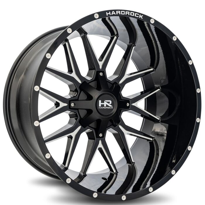 20" Hardrock Wheels H700 Affliction Gloss Black Milled Off-Road Rims