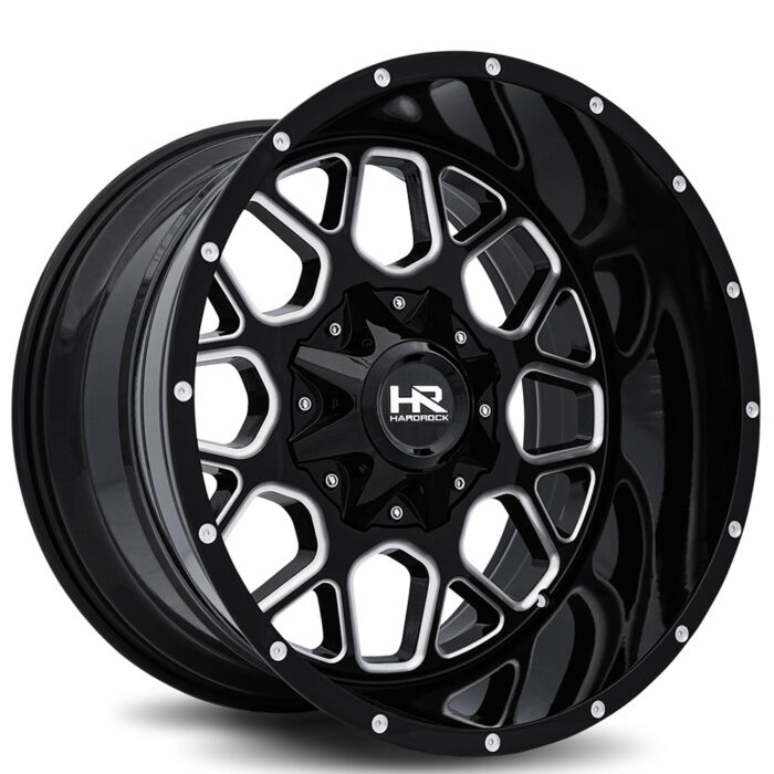 20" Hardrock Wheels H705 Gunner Gloss Black Milled Off-Road Rims