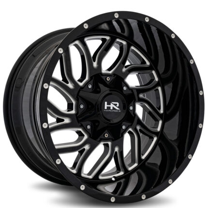 20" Hardrock Wheels H707 Destroyer Gloss Black Milled Off-Road Rims