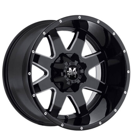 20" Off Road Monster Wheels M08 Gloss Black Milled Rims