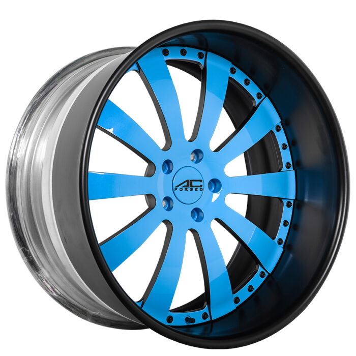 20" Staggered AC Forged Wheels ACF713 Custom Blue with Gloss Black Lip and Rivets Three Piece Rims