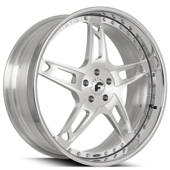 20" Staggered Forgiato Wheels Affilato Brushed Silver with Chrome Lip Forged Rims