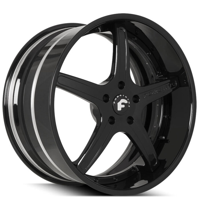 20" Staggered Forgiato Wheels Aggio-B Satin Black Face with Gloss Black Lip Forged Rims