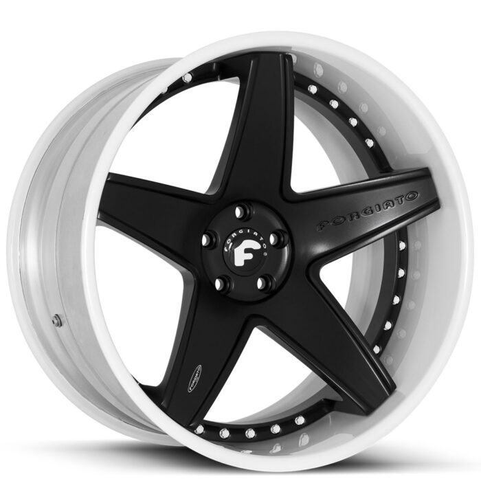 20" Staggered Forgiato Wheels Classico-ECL Satin Black Face with Gloss White Lip Forged Rims