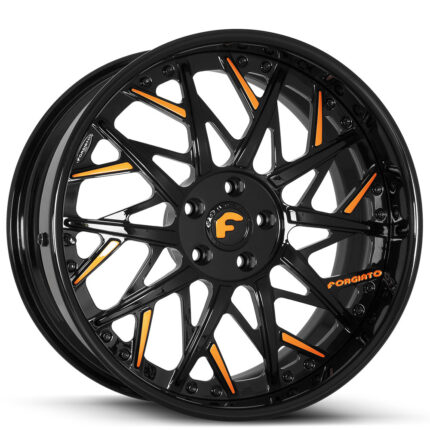 21" Forgiato Wheels Blocco Gloss Black with Mango Orange Accents Forged Rims