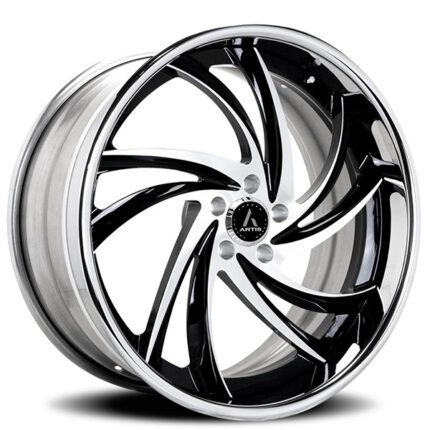 21" Staggered Artis Forged Wheels Twister Black Machined with Chrome Lip Rims