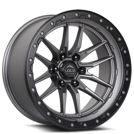 22" Lock Off-Road Wheels Krawler Matte Grey with Matte Black Ring Rims