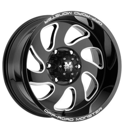 22" Off Road Monster Wheels M07 Gloss Black Milled Rims