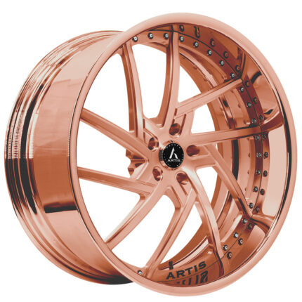 22" Staggered Artis Forged Wheels Fairfax Brushed Rose Gold Face with Rose Gold over Chrome Lip Rims