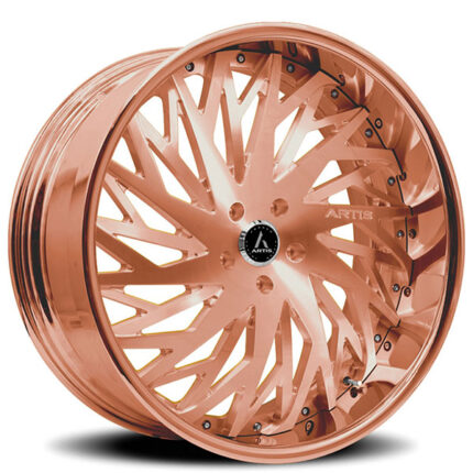 22" Staggered Artis Forged Wheels Northtown Brushed Rose Gold Face with Rose Gold over Chrome Lip Rims