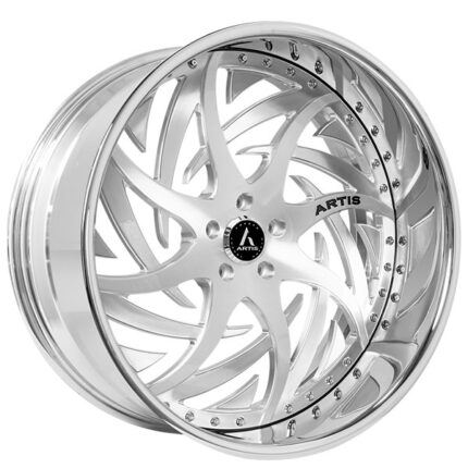 22" Staggered Artis Forged Wheels Shank Brushed Silver Face with Chrome Lip Rims