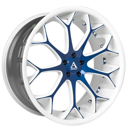 22" Staggered Azad Wheels AZ99 Custom White with Deep Blue Face Accents Rims