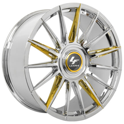 22" Staggered Lexani Wheels Lotus-XL Custom Gold over Chrome Accents Rims