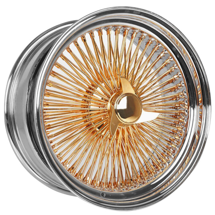 22x8" LA Wire Wheels Standard 150-Spoke Straight Lace Chrome with American Gold Plating Center Rims