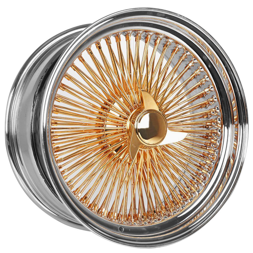 22x8" LA Wire Wheels Standard 150-Spoke Straight Lace Chrome with American Gold Plating Center Rims