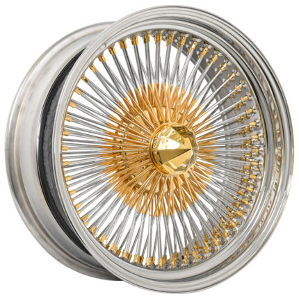 22x8" LA Wire Wheels Standard Gold/Chrome 150-Spoke Straight Lace American Gold Plating with Chrome Rims