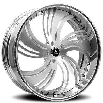 24" Artis Forged Wheels Avenue Brushed Silver Face with Chrome Lip Rims