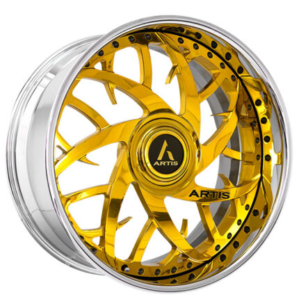 24" Artis Forged Wheels Harlem Gold over Chrome Face with Chrome Lip XL Floating Cap Rims