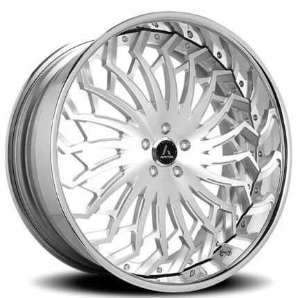 24" Artis Forged Wheels Spartacus Brushed Silver Face with Chrome Lip Rims