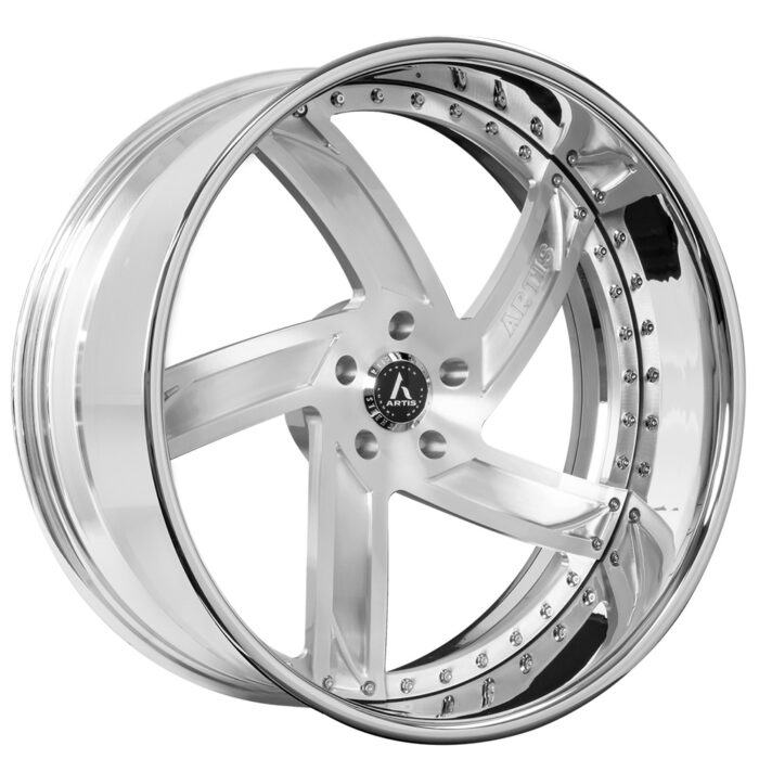 24" Artis Forged Wheels Vestavia Brushed Silver Face with Chrome Lip Rims