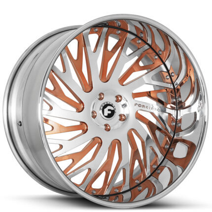 24" Forgiato Wheels Biaforca Brushed Silver Face with Rose Gold Accents and Chrome Lip Forged Rims