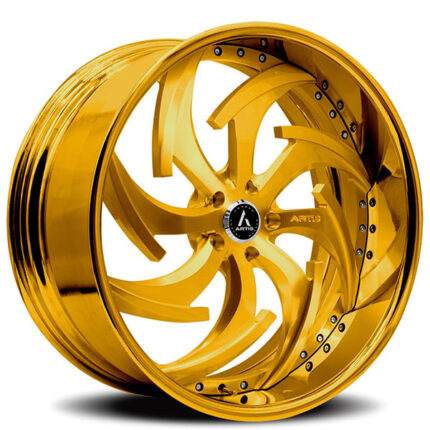 26" Artis Forged Wheels Dagger Brushed Gold Face with Gold over Chrome Lip Rims