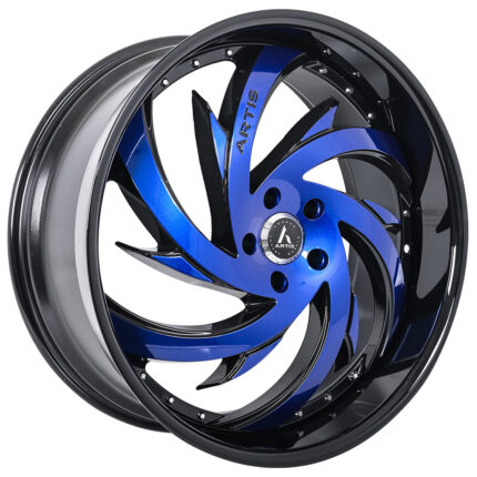 26" Artis Wheels Spada Gloss Black with Custom Ocean Blue Face Rims