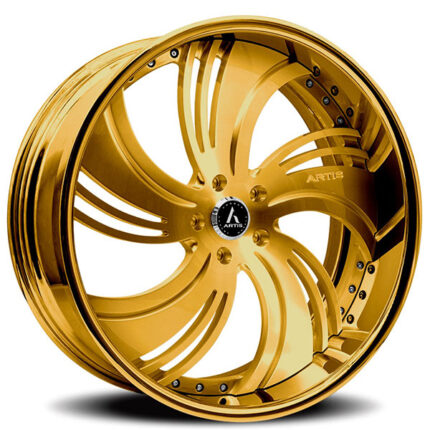 28" Artis Forged Wheels Avenue Brushed Gold Face with Gold over Chrome Lip Rims