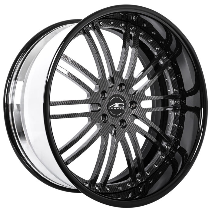 19" Staggered AC Forged Wheels ACF707 Carbon Fiber Finish with Black Lip Three Piece Rims