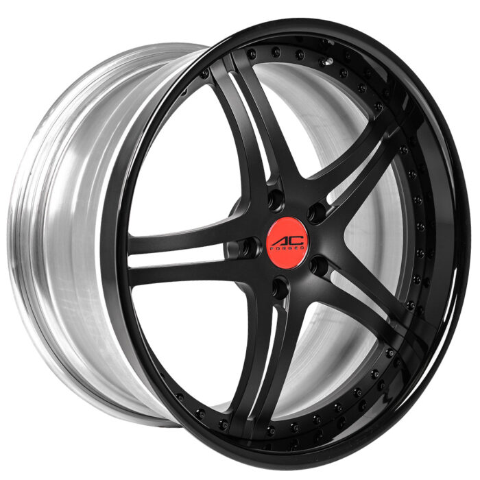 22" AC Forged Wheels ACF702 Satin Black Face with Gloss Black Lip Three Piece Rims