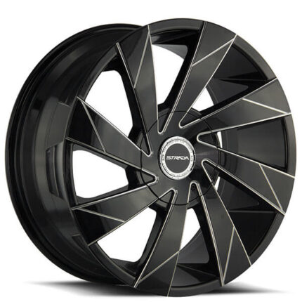 20" Strada Wheels Moto Gloss Black Milled with Edge Spoke Rims