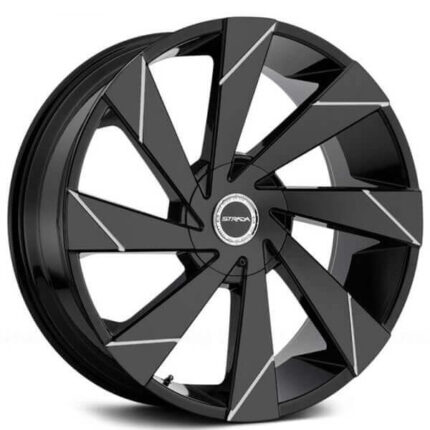 24" Strada Wheels Moto Gloss Black Milled Rims